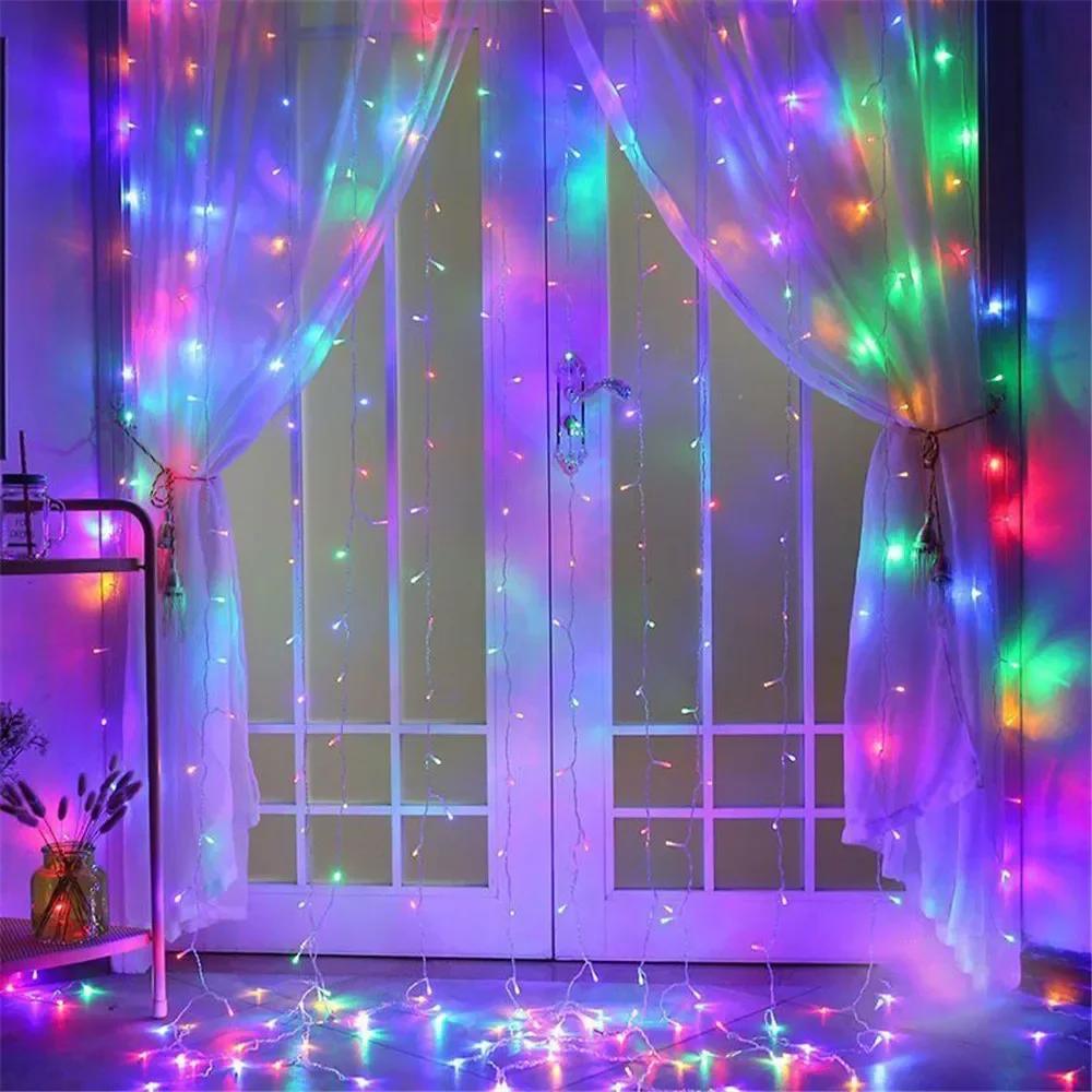 Lumini LED tip perdea cu USB, inclusiv telecomandă, 8 moduri de iluminare, decorațiune nuntă, casă, dormitor, ghirlandă luminoasă de Crăciun