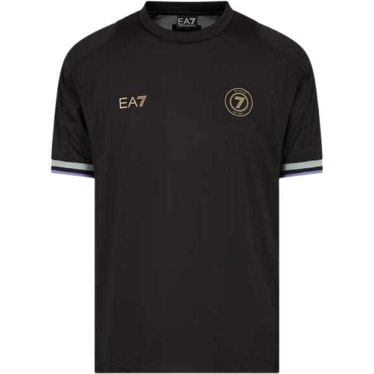 Emporio Armani EA7 SS25 Kleurblokrand Korte Mouw T-shirt Heren tops Zwart 7M000256-AF13537-UC001 M