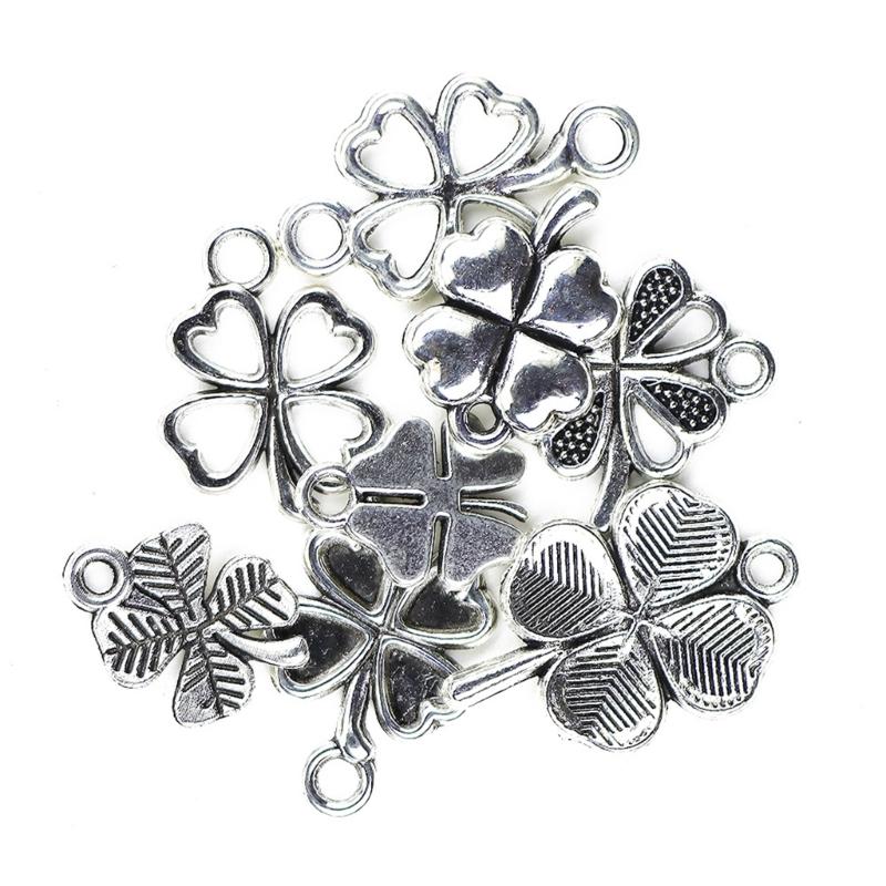 100 Pieces Four Leaf Grass Pendant Jewelry Making Supplies Alloy Texture Crafting Supplies Jewelry Part Jewelry Pendant
