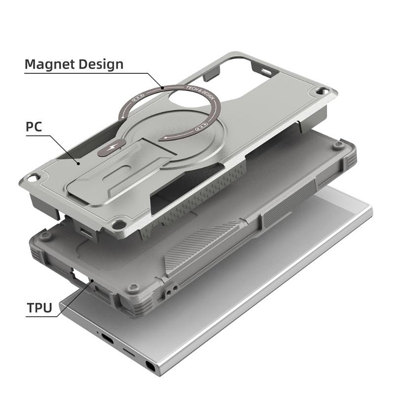 For Magsafe Magnetic Armor Shockproof Bracket Soft TPU+Solid Color Hard PC Phone Case For Samsung S25 Ultra S24 Ultra Plus Cover