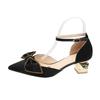 Fashion Women's Coarse Heel Sandals Pointy Toe Shallow Mouth Butterfly Knot Line with Non-slip Wear-resistant High Heels