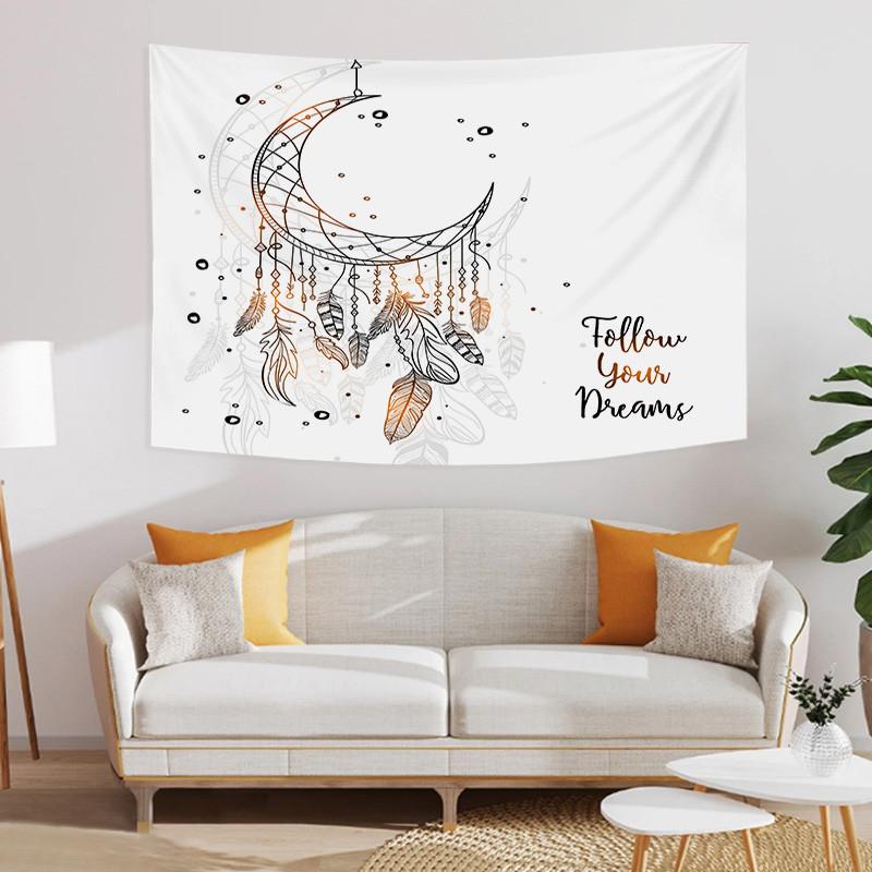 Ловец Снов Перьевой Гобелен Гобелен Ловец Снов Настенное Украшение для Девочки-Подростка Бохо Гобелены Гостиная Комната в Общежитии Колледжа 74x94cm(29x37in)