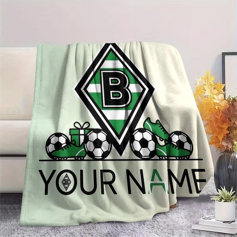 Custom Name Borussia Mönchengladbach Flannel Blanket, High Quality Comfortable for All Seasons, Home Decor, Warmth and Comfort