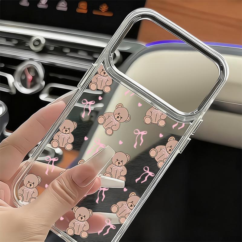 Bowknots Cherry Pattern Case For iPhone 17 Pro Max Plating Lens Frame Clear Soft Cover For iPhone 16 15 14 13 Pro Max 11 16E 17E