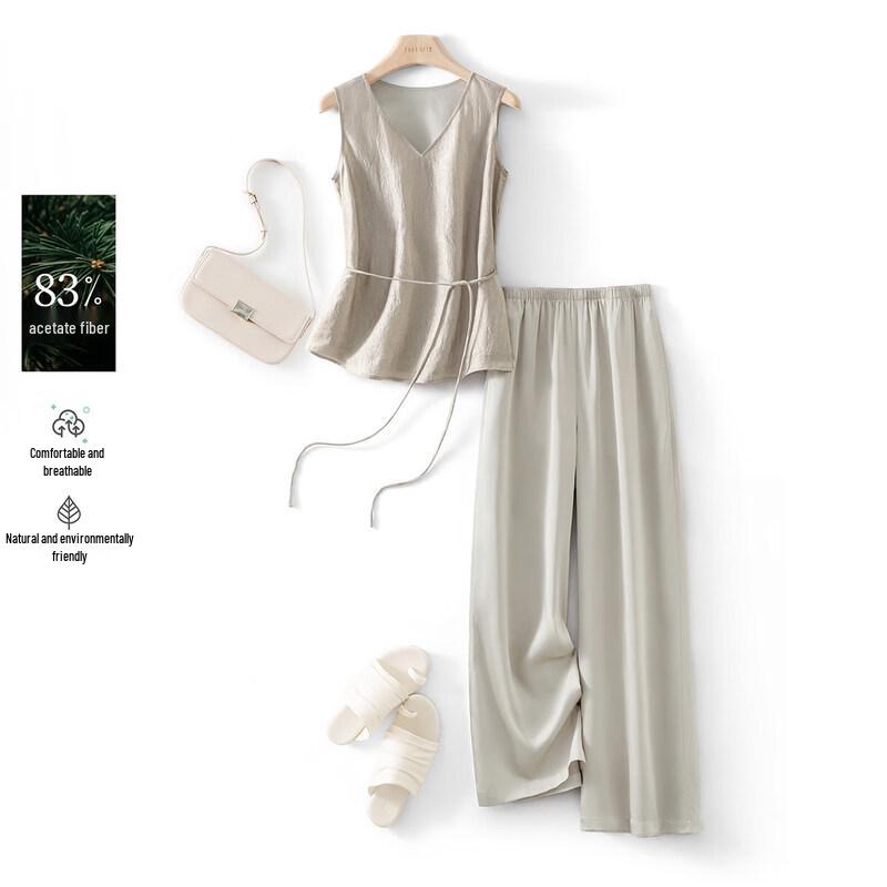 IHIMI Acetate Sleeveless Shirt & Pants Two-Piece Set 2XL