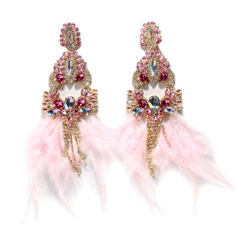 Exaggerated Feather Earrings, High-end Fringed Earrings, Stage Accessories, Women's Earrings.