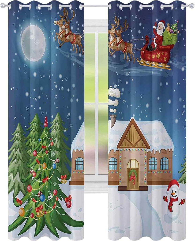 Christmas Curtain Bedroom Living Room Cafe Xmas Santa Claus Chiffon Voile Window Drapes Treatments Light Filtering Polyester Ideal For Great