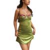 Vacation Style Sexy Lace Trim High Waist Bodycon Mini Cami Dress, Fashion Elegant Embroidery Hem Party Dress