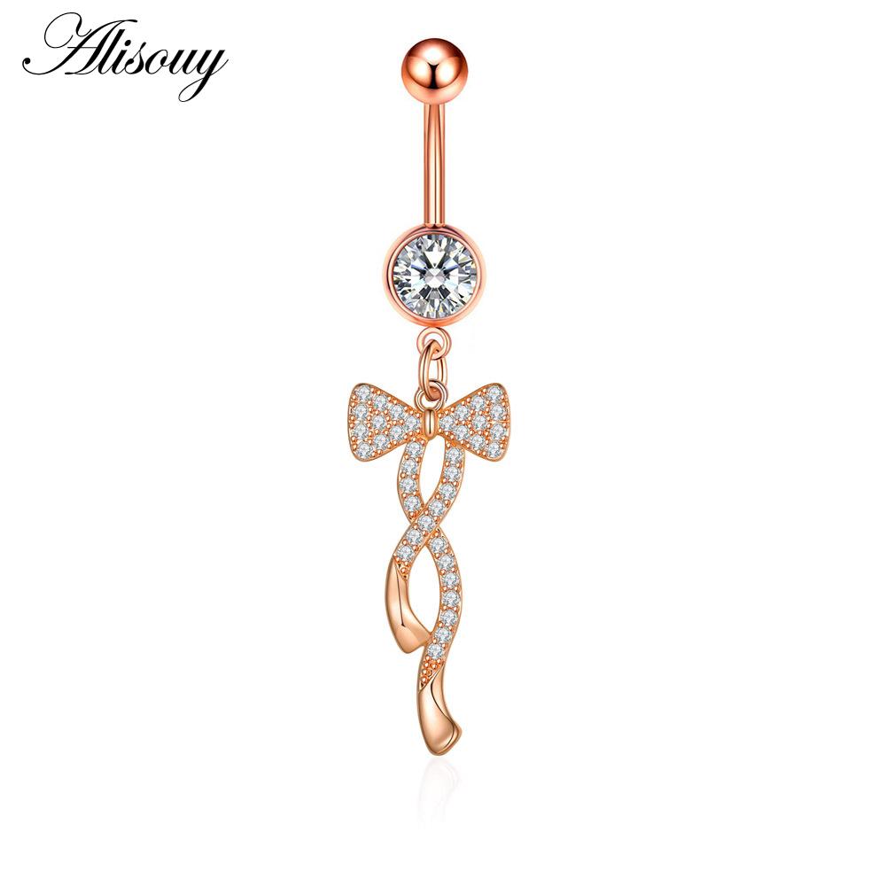 Alisouy 1pc Zircon Sexy Long Belly Ring Star Sun Moon Heart Navel Piercing Surgical Steel Women Belly Button Ring Navel Jewelry
