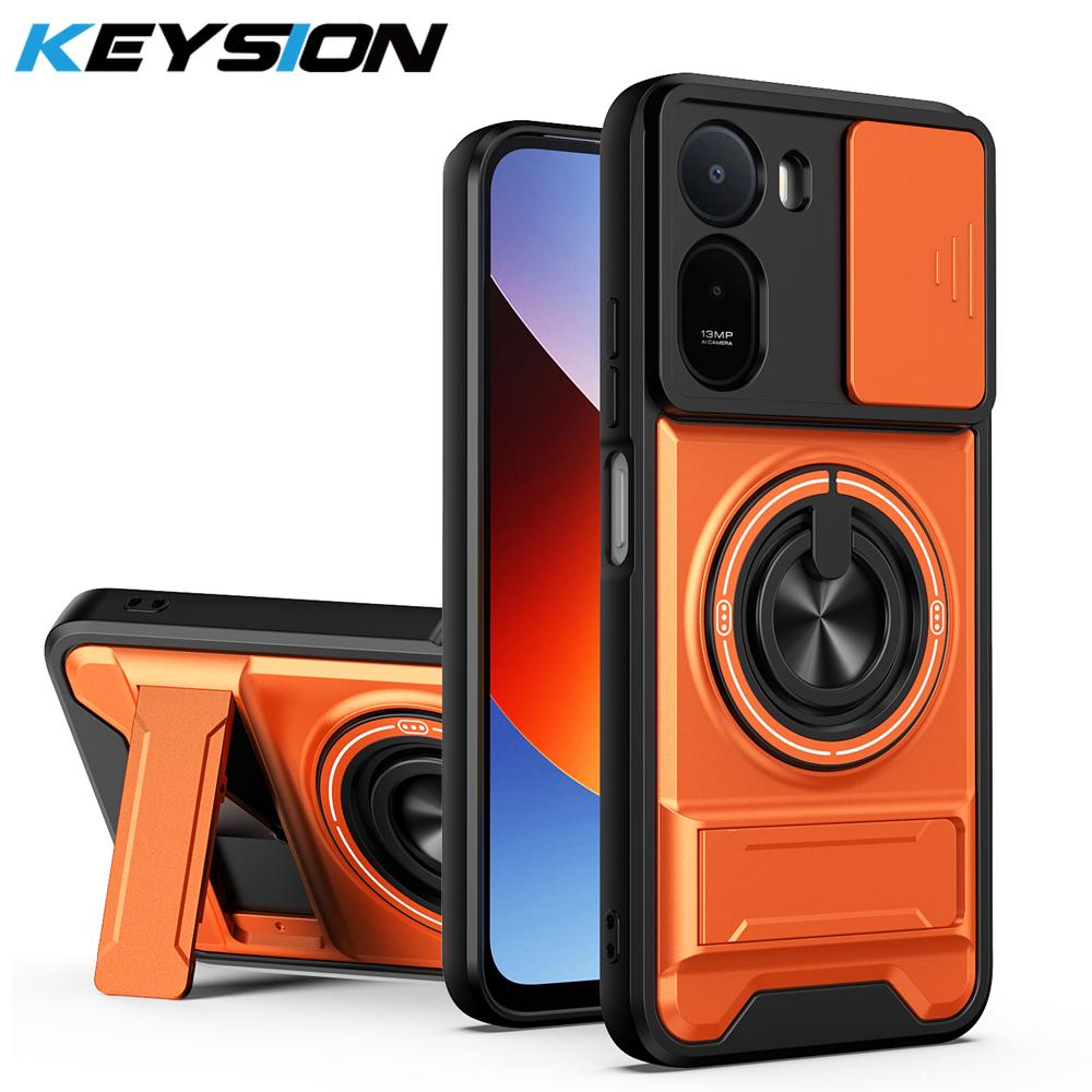 

KEYSION Magnetic Phone Case for Xiaomi Redmi A7 Pro Slide Camera Protection Upright Kickstand 360° Ring Shockproof Back Cover for Redmi A7 Pro оранжевый
