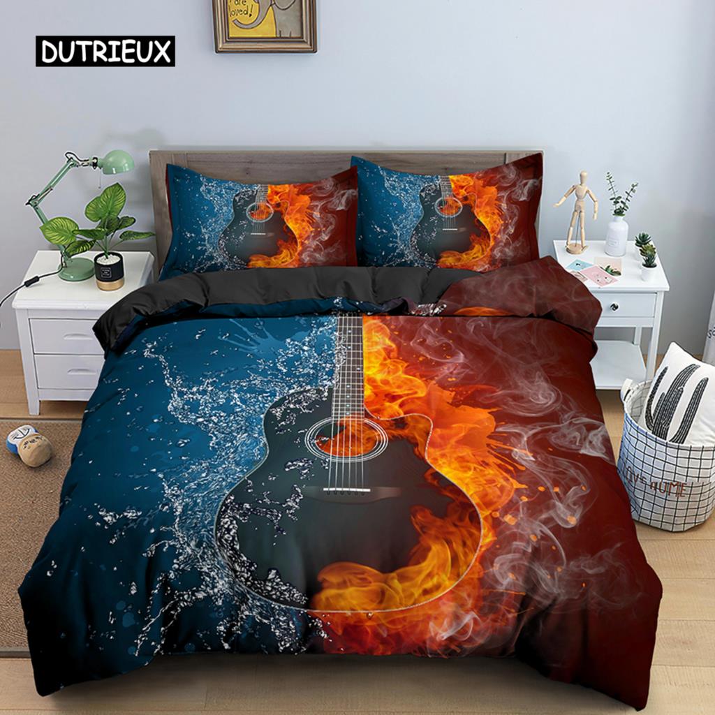 Music Notes Bedding Set Duvet Cover Set Piano Keys Keyboard Bed Set Classic Music Melody Comforter Cover for Kids Boys Girls