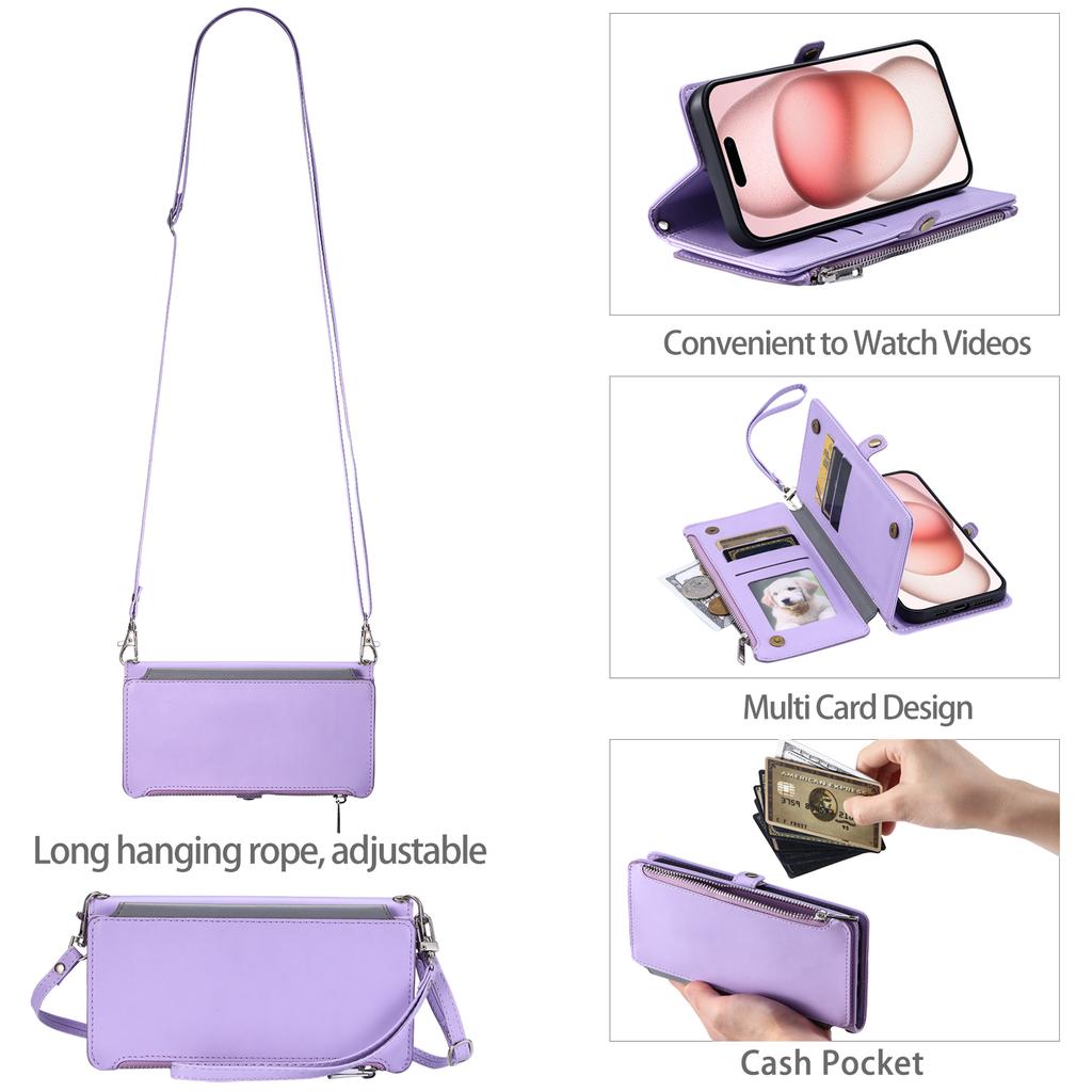 015 Style For iPhone 16 Pro Case Protective Leather Wallet Phone Cover with Straps