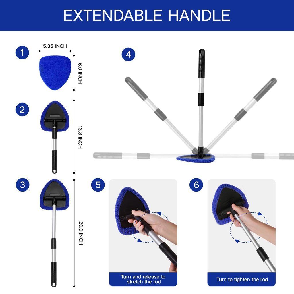 Car Windshield Cleaning Brush With Extendable Handle And Microfiber Cloth For Streakfree Glass Cleaning
