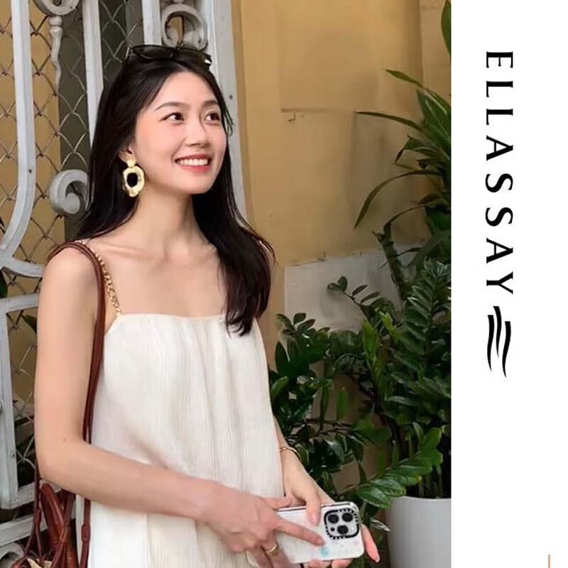ELLASSAY Pleated Textured Chain Strap Camisole Top L