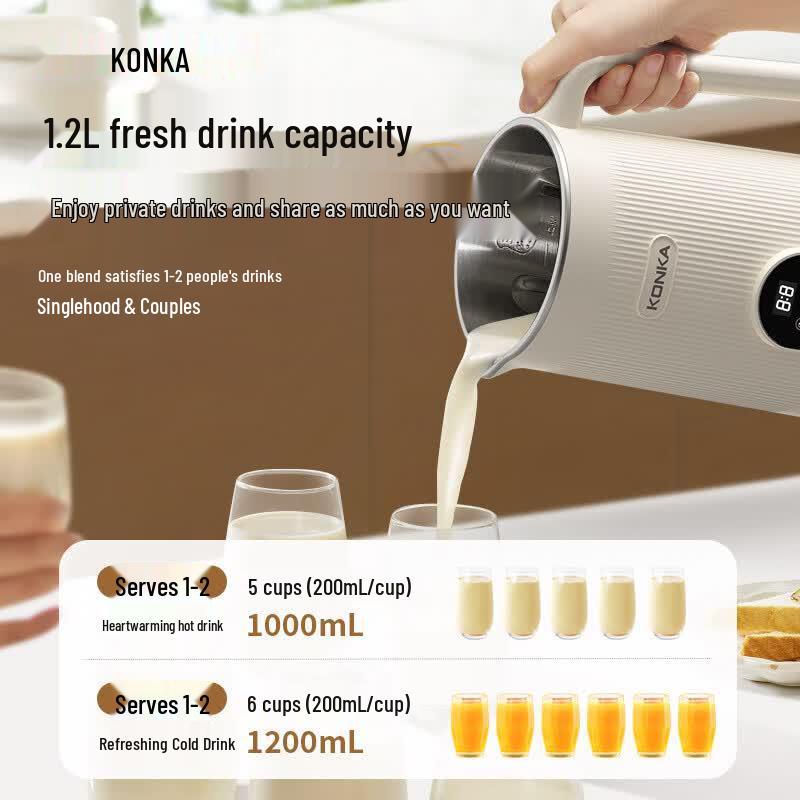 KONKA 1.2L Automatic Multifunction Soy Milk Maker KDJJ-1502E-W CN Plug (adapter Included)