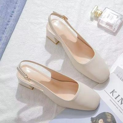 Baotou hinten offene Sandalen Damen Sommer mittlerer Absatz Ausgehen 2025 neu Koreanisch dicker Absatz Halbslipper Einzelne Schuhe Damen High Heels