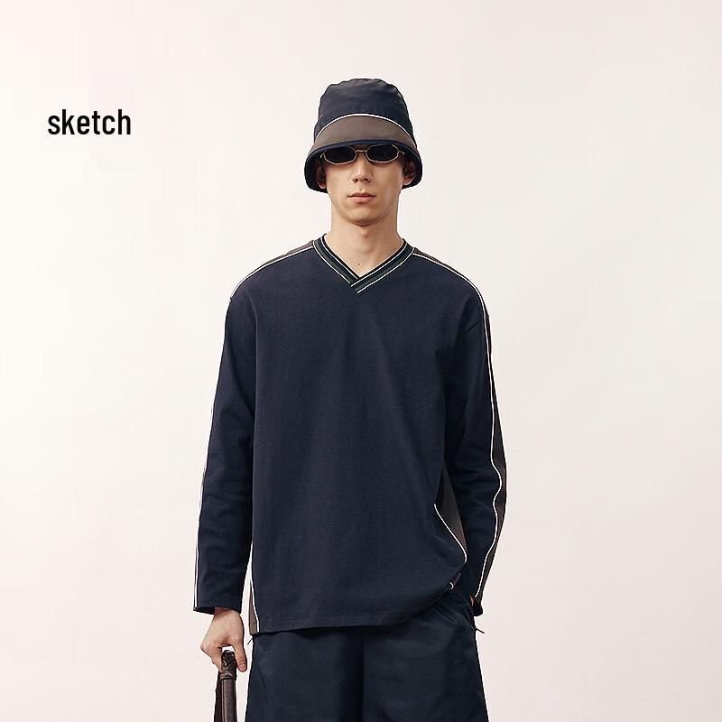 Men s Loose Fit V-Neck Long Sleeve T-Shirt XL