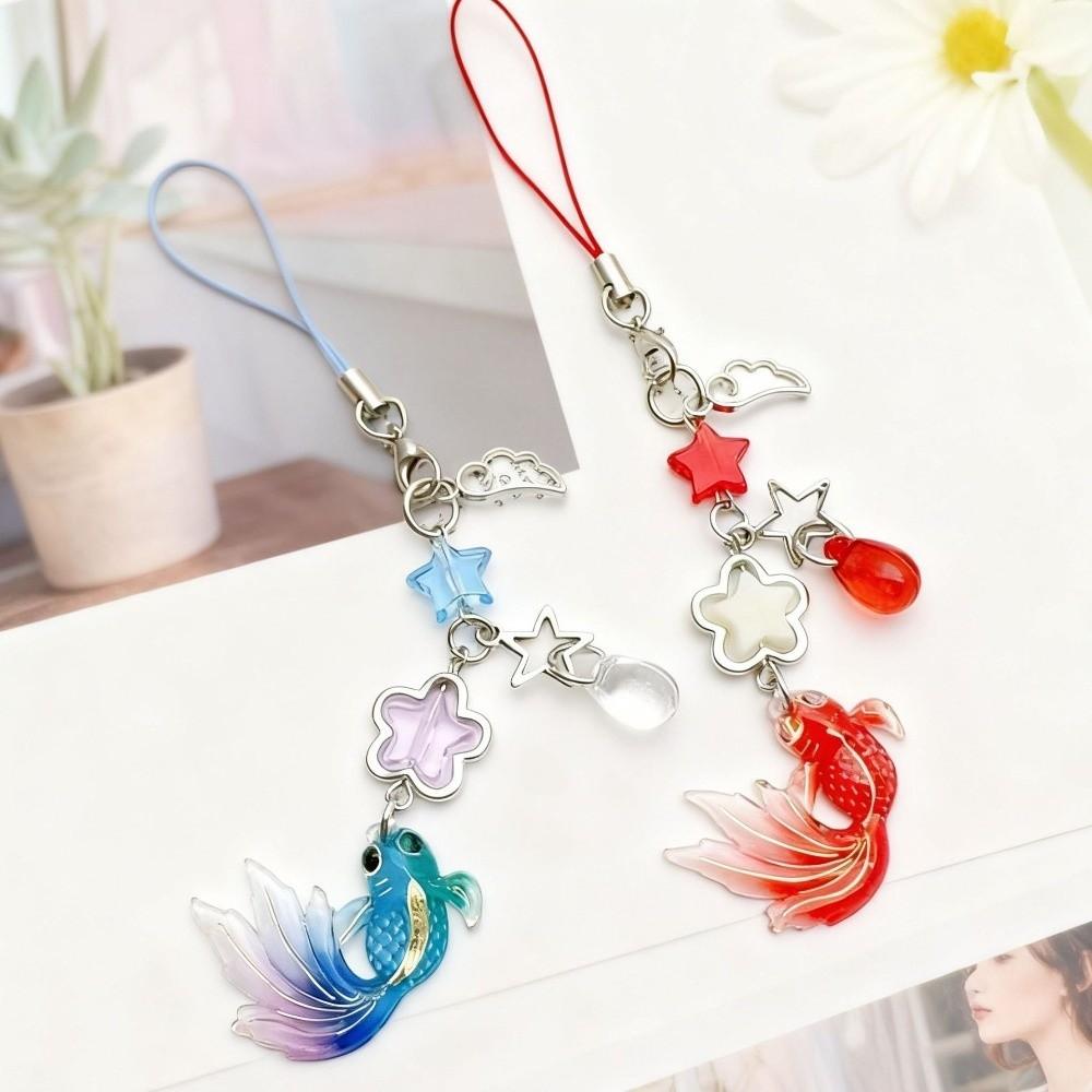 Simulation Fish Mobile Phone Chain Crystal Beads Beaded Keyring Keychain Charms Festival