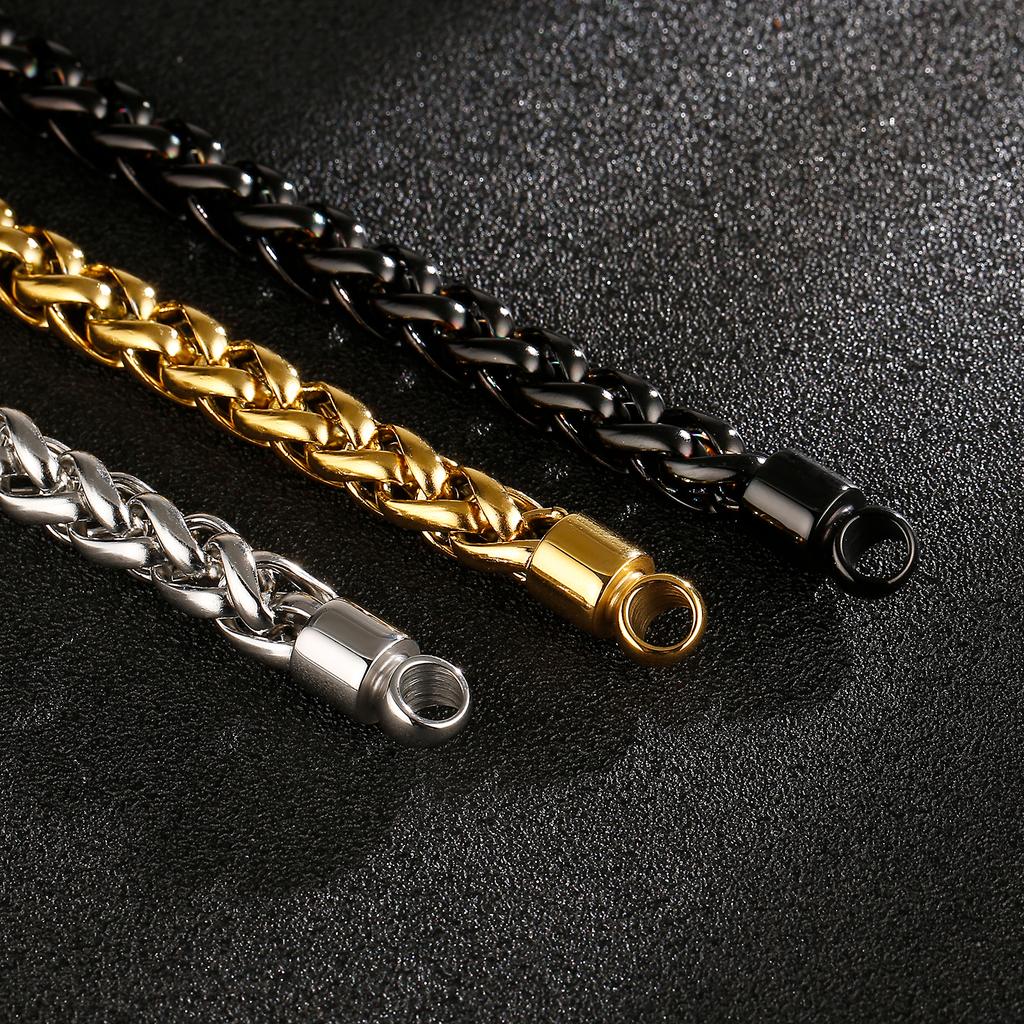 Kalen 316L Stainless Steel Singapore Twisted Chain Men's 210mm Simple Spring Clasp Bracelet Jewelry Accessories