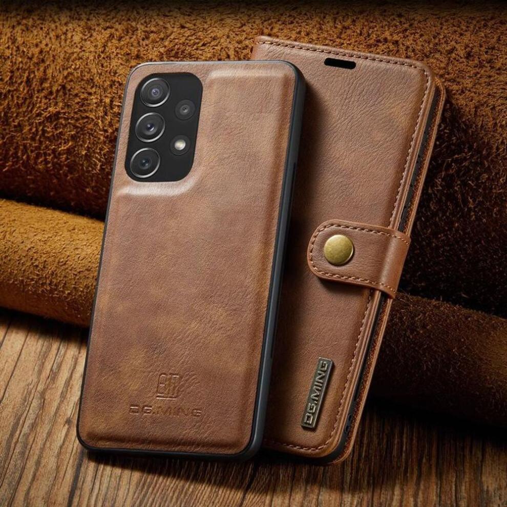 (brown, Samsung S21 Ultra) Business Genuine Leather Wallet Case Card Holder Strong Magnetic Flip Cover