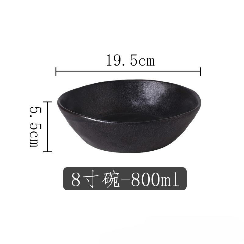Japanischer Unregelmäßiger Keramikteller Reisschale Speisetablett Retro Grau Geschirr Steakteller Dessertteller Salatschüssel Suppenschüssel Geschirr