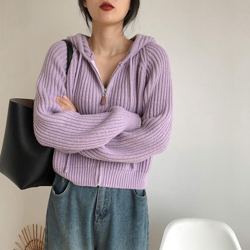 

Вязаный кардиган с капюшоном в корейском стиле в колледже: Женская свободная куртка-свитер на весну и осень One size