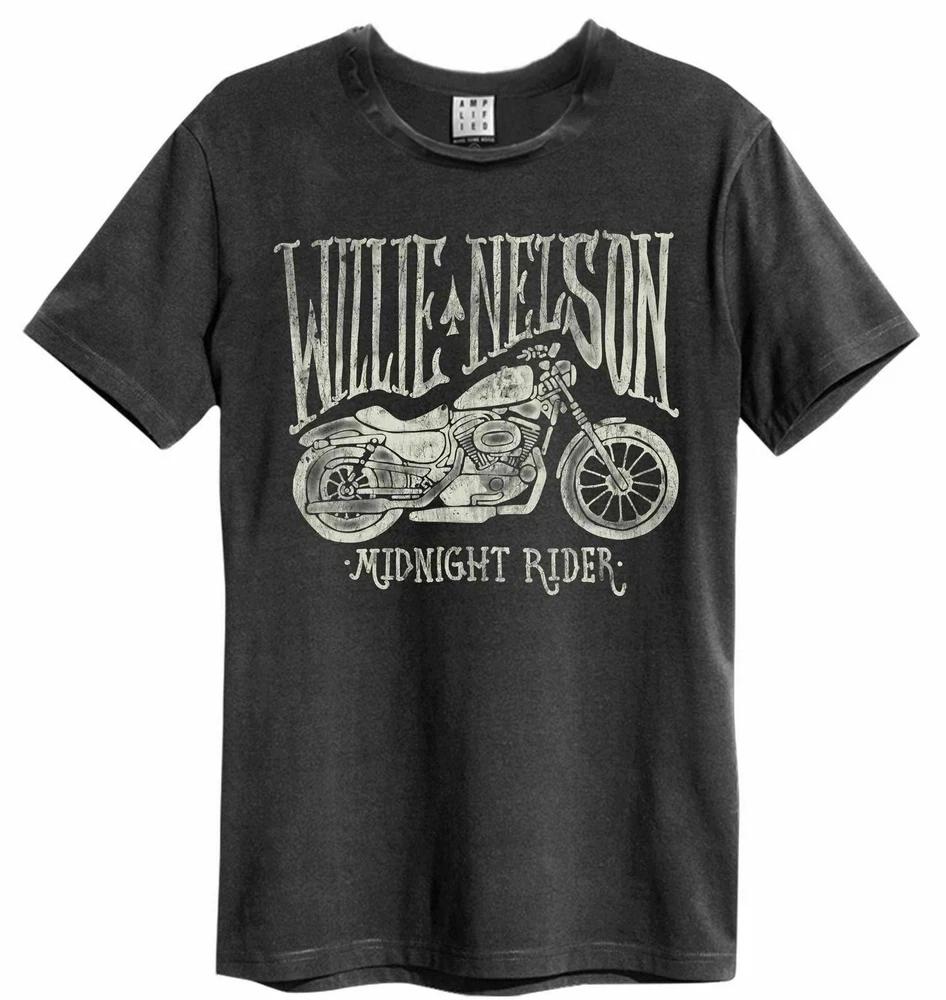Amplified Willie Nelson Midnight Rider Unisexs Charcoal T Shirt Willie Nelson Tee S