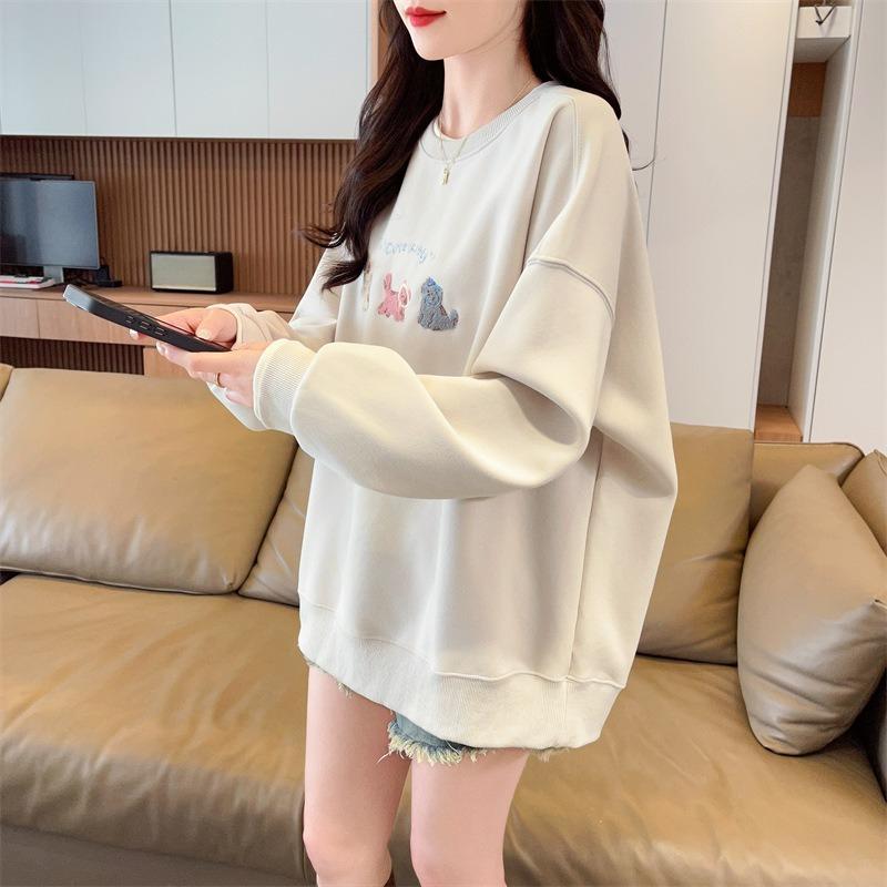 Large Size Embroidered Hooded Sweatshirt for Women - New Style, Loose Fit, Slimming Design, Fashionable Coat and Top.