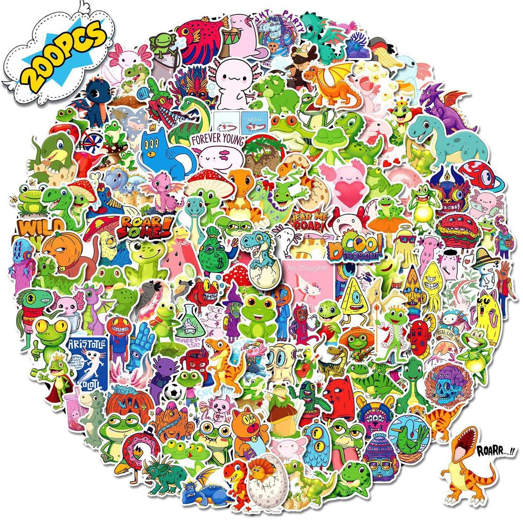 200 Mix And Match Animal Stickers Dinosaur Salamander Frog Monster Cartoon Collection Children'S Stickers