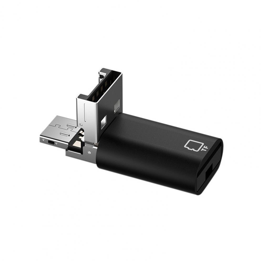 Портативный картридер Компактный высокоскоростной USB-кардридер Type-C Универсальный OTG-TF-кардридер для устройств Драйвер не требуется чёрный