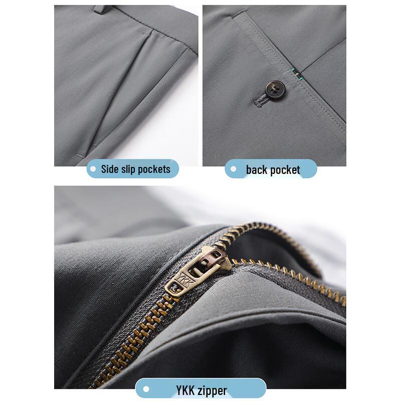 ROMON Men's Ice Silk Business Casual Straight-Leg Pants