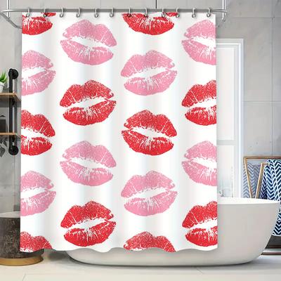 Kiss Print Shower Curtain Red Pink Lipstick Pattern Bath Decoration Waterproof Fabric Size: 72x84 Inches for Bathroom Decorati