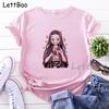 Nezuko Kimetsu No Yaiba Funny Graphic Pink T Shirts Women Vintage Anime Print Tee Shirt 90S