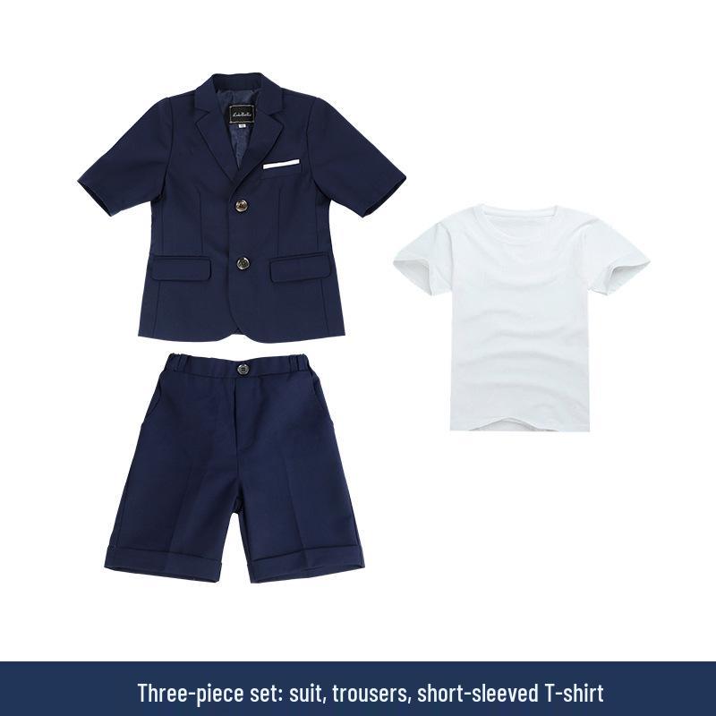 Completo Estivo Casual Blazer & T-Shirt per Bambini - Outfit Monocolore a Maniche Corte per Piccoli Fiori