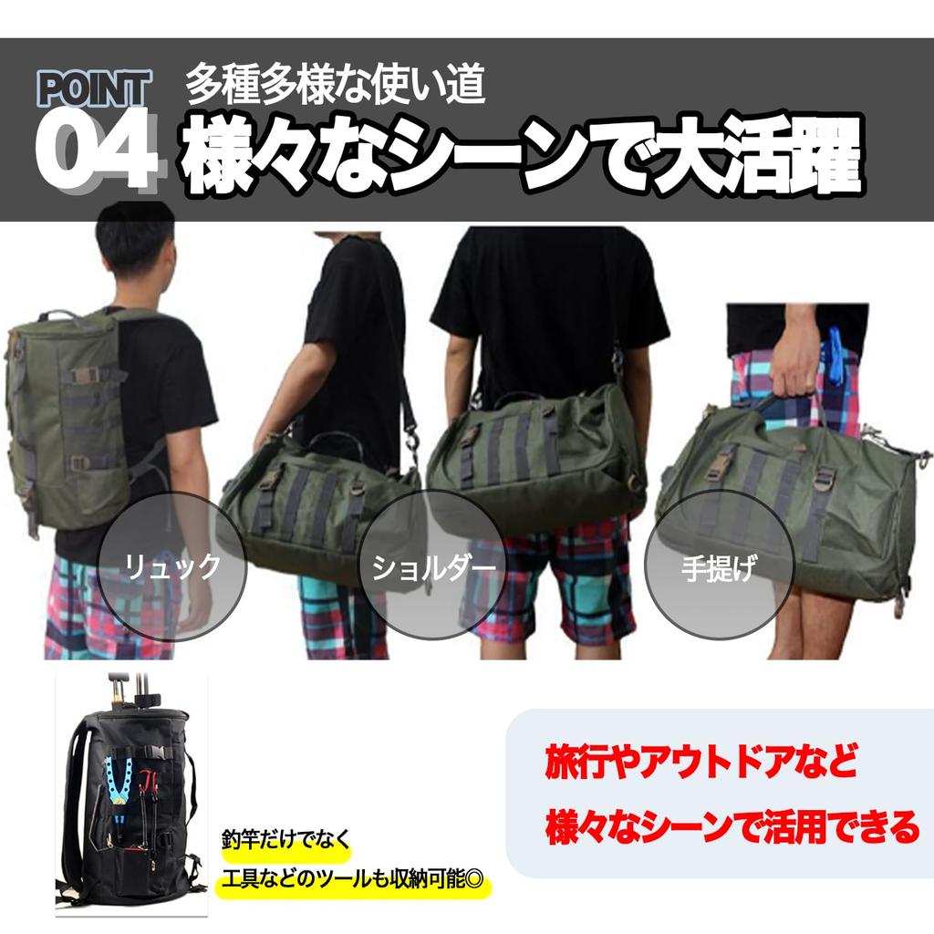 GRmkt Fishing Tackle Backpack, 30L, Multi-functional, Portable, Compact, Lightweight, 3-Way, Handbag, Shoulder Bag, Fishing Rod Storage, Black