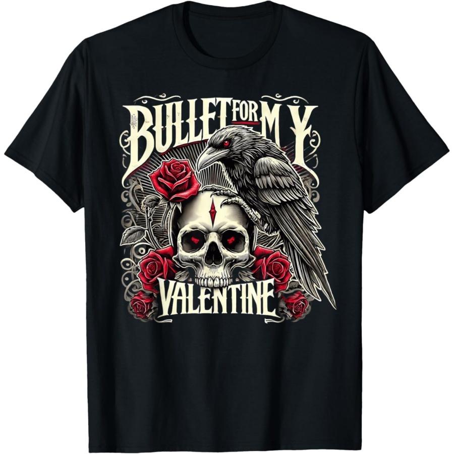 NEWTRUE Funny Bullet My Valentine Skull Roses and Red Blood Horror T-Shirt XXXXXL чёрный