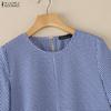 ZANZEA Women Casual Round Neck Short Sleeve Plaid Print Dress