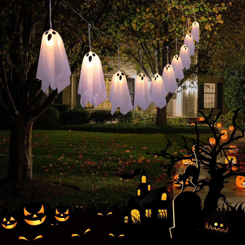 Halloween String Lights LED Halloween Lights String Ghost Decor 10 Pieces 8 Modes Ambient Lighting for Home Outdoor Patio Porch