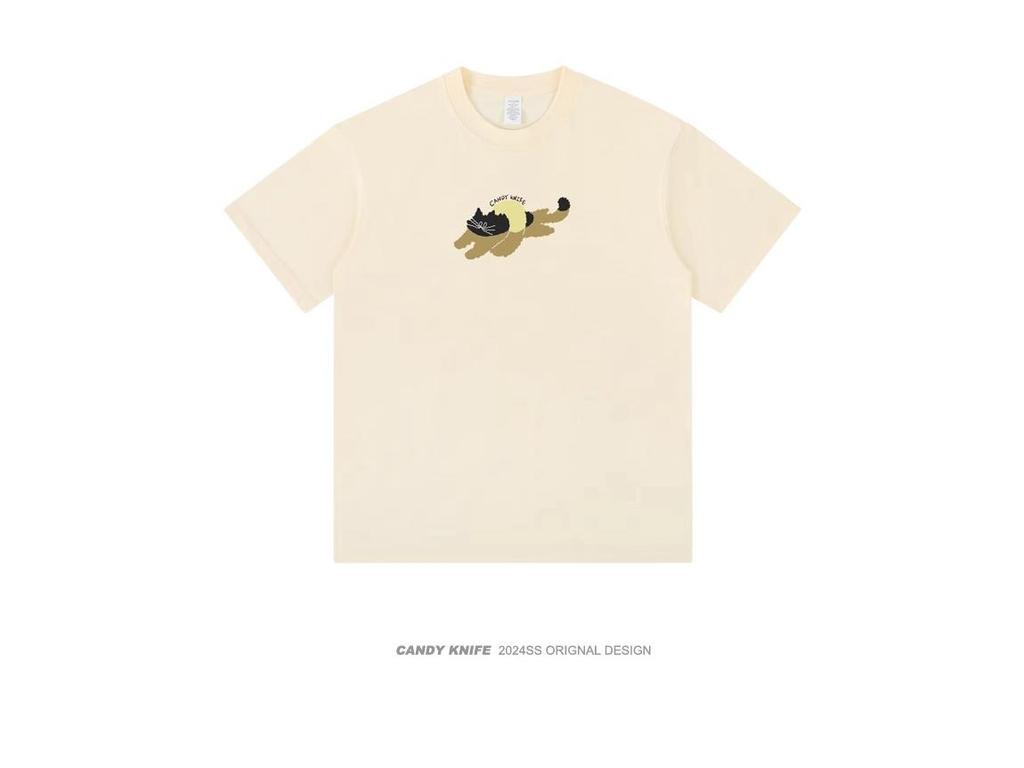 Unisex Oversized Trendy Kitten Print Cotton T-Shirt