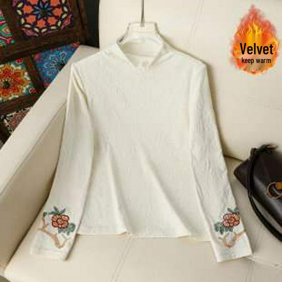 Retro Chinese Style Women s White Jacquard Shirt (Spring/Summer 2026) 4XL