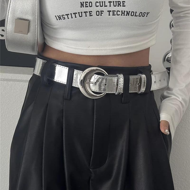 

Stylish Silver Shimmering Leather Waist Belt For Women Ideal For Chic And Looks Casual