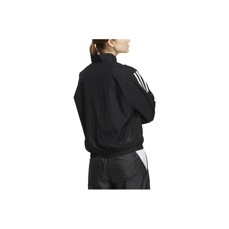 Adidas Solid Color Vintage Sports Stand Collar Zip Jacket Women Jacket Black HM3781