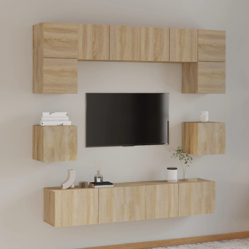 8 piece TV cabinet set in Sonoma oak effect particleboard