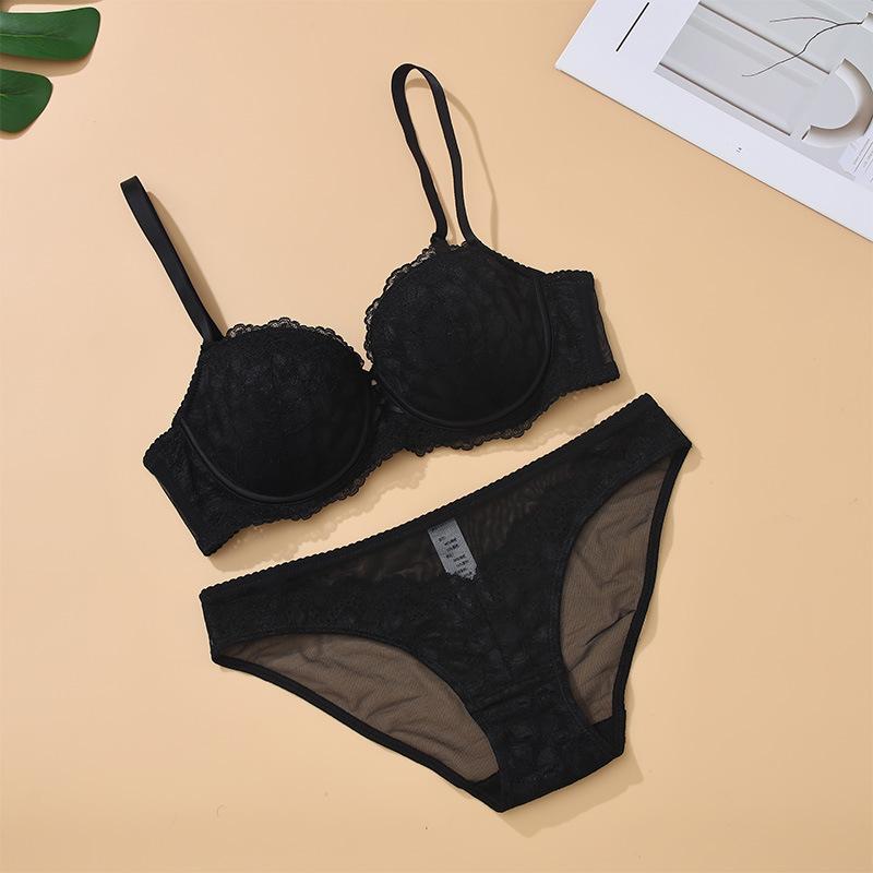 Sexy Half-cup Lace Suit for Small Chest, Non-empty Cup Underwear for Women, Gathered Anti-sagging Bra