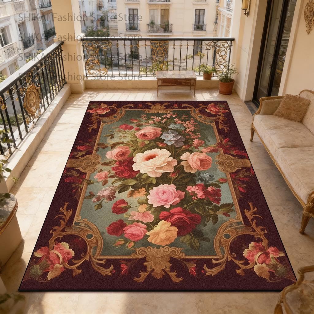 European Classic Country Style Balcony Carpet Easy Clean Fluffy Large Area Floor Mats Home Decoration Luxury Non-slip Soft Rugs