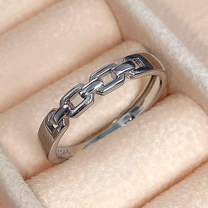 Huitan Hochwertiger silberfarbener Fingerring für Liebhaber, einfache, stilvolle Kettenbänder, Paargeschenk, Frauen- und Männerringe, trendiger Schmuck