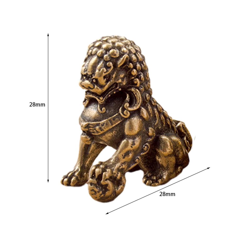Brass Mini Chinese Lion Sculpture Souvenir Table Decoration Lovely Kung Fu Tea Pet Miniature for Side Table Collection Sturdy