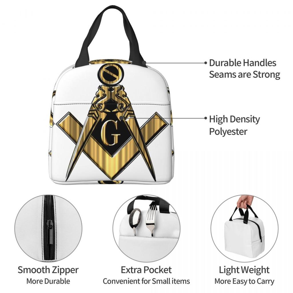 Masonic Freemason Insulated Lunch Bag for Women Kids Portable Food Boxes Thermal Lunch Box Tote