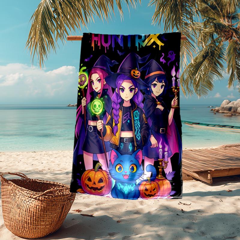Ultra-Soft Beach Towel with KPop Demon Hunters Theme,Ideal for Pool - Camping, Diving - Perfect Travel Essential, Vibrant Beach Towel.