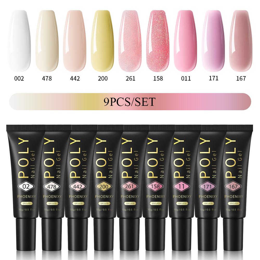 PHOENIXY Poly Nail Gel na prodloužení nehtů Rychlý stavební gel na prsty s 37 barvami Poly Nail Gel na prodloužení a akrylový gelový lak na nail Art